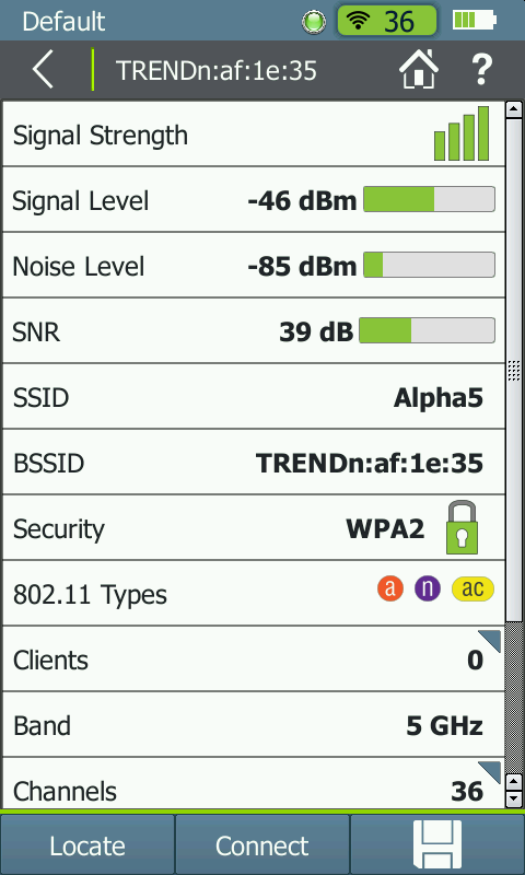 	自动测试                                                                                                                               1)	不管您有多少专业技术，均可执行必要的 Wi-Fi 测试，查看无线环境的通过/失败测试结果，并识别常见问题。 2)	空气质量 - 按信道检查 Wi-Fi 和非 Wi-Fi 利用率以及检查同信道干扰情况。 3)	网络质量 - 验证网络覆盖率、干扰性、安全性以及连接到特定网络的能力 4)	恶意接入点 - 识别配置文件中未列出的 AP 5)	Ad Hoc 网络 – 检测 Ad Hoc 网络，并将其标记为潜在的网络安全风险 6)	自动检测由用户配置，它基于可在 AirCheck 中存储、并可根据不同站点或要求进行选择的多个配置文件。还可以存储结果，以便导出到 AirCheck Manager 中。